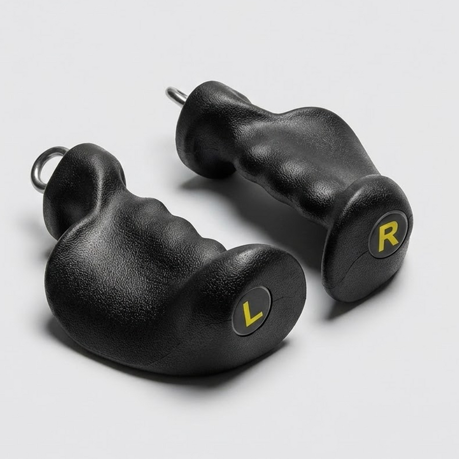 Pair of black hand grippers with 'L' and 'R' labels on a light gray background