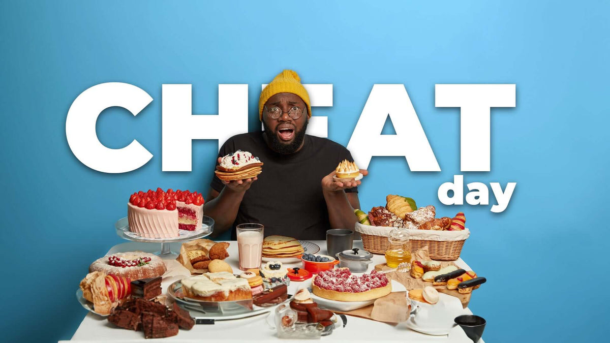Cheat day food spread for a gym nutrition guide