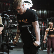 D-Handle Bar from GymPin being used on a cable machine in a gym.