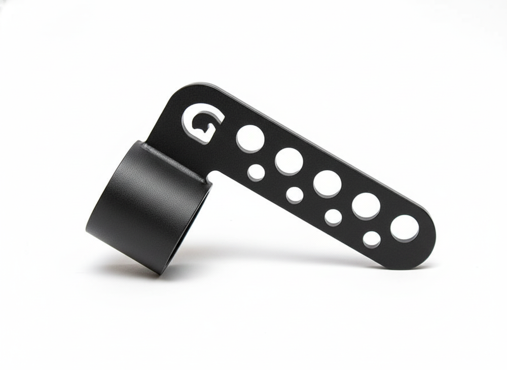 Black GymPin Belt Squat Collar with cut-out holes on a white background