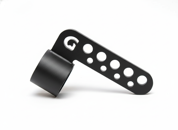 Black GymPin Belt Squat Collar with cut-out holes on a white background
