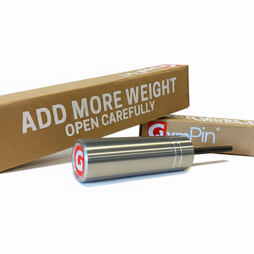 The Original GymPin product image with packaging, designed for adding weight to cable machines.