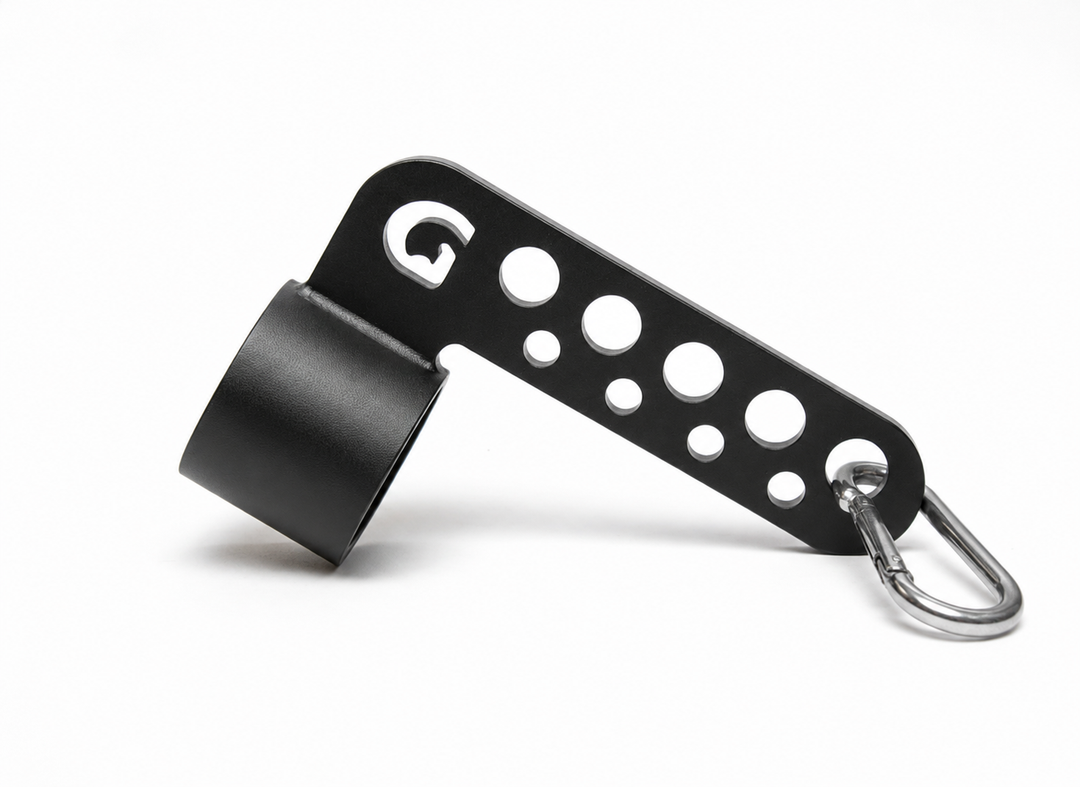 GymPin Belt Squat Collar with circular cutouts and a hook on a white background