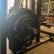 The KingPin extra-long 10mm GymPin weight stack extender for loading Olympic plates onto compatible cable machines.