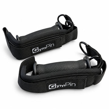 Pair of black GymPin Cuff D Handles on a white studio background
