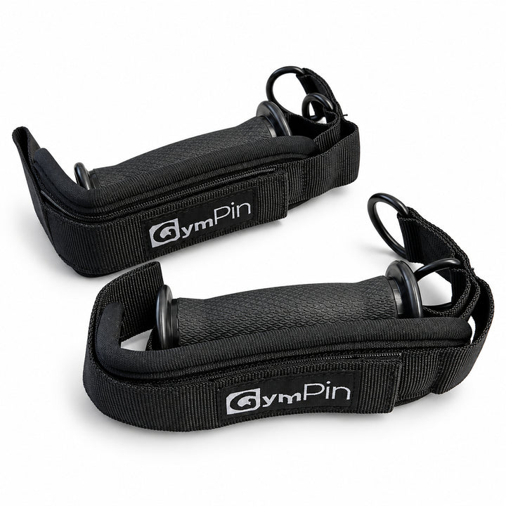 Pair of black GymPin Cuff D Handles on a white studio background