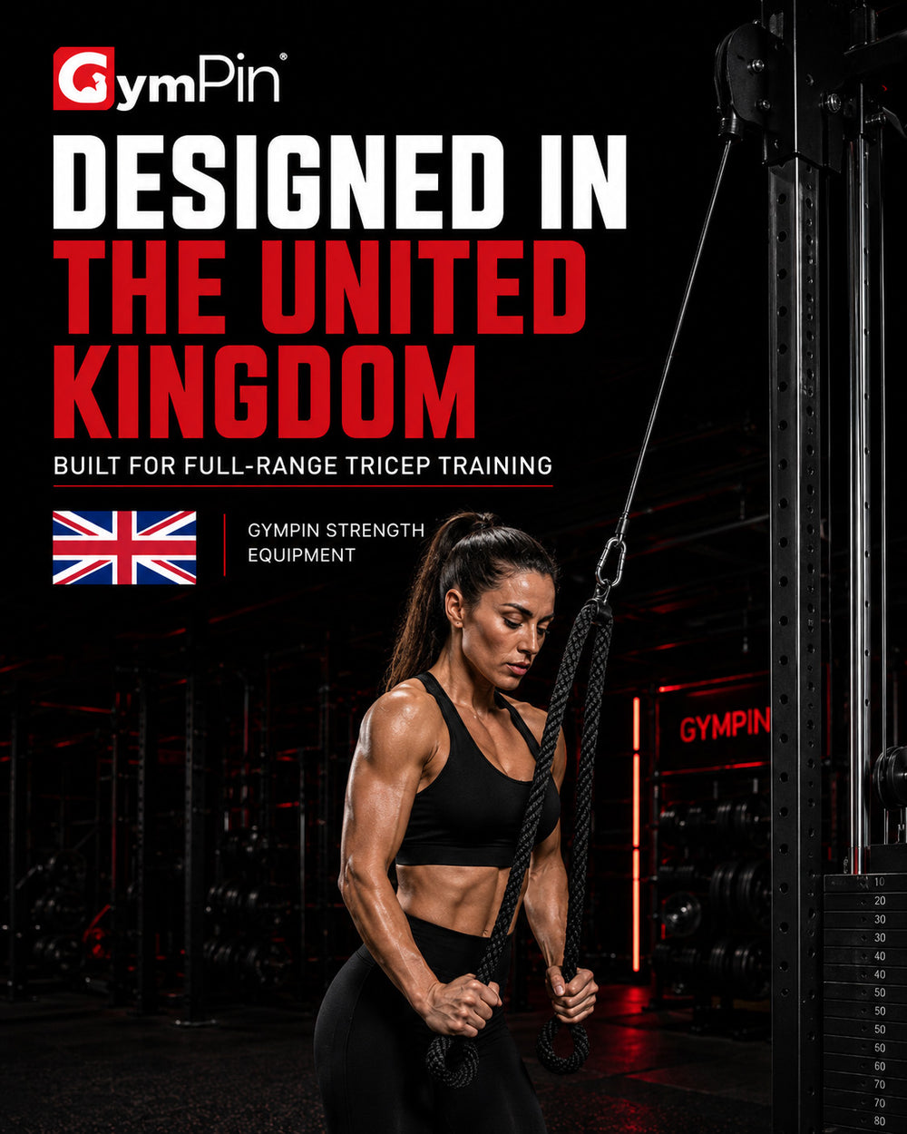 Woman exercising with gym equipment, GymPin branding visible