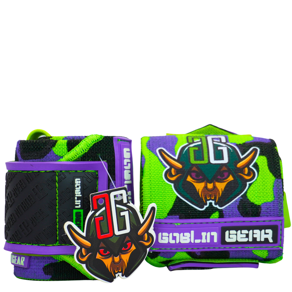 Goblin Gear 20 inch 3X super heavy duty wrist wraps in Purple Camo