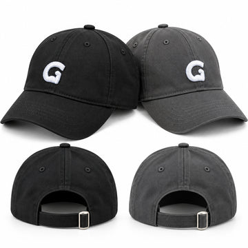 GymPin baseball caps in black and grey with embroidered G logo