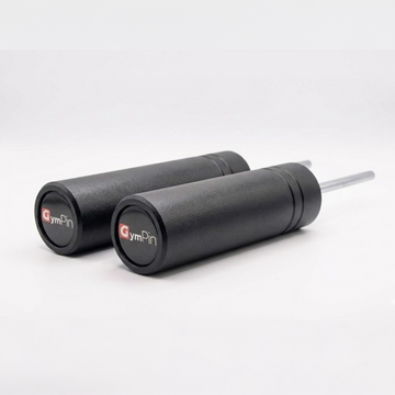 A pair of Black GymPins on a plain white background. These are Cable Stack Extenders for Gyms. 