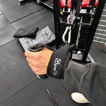 GymPin fabric D handle attached to gym cable machine