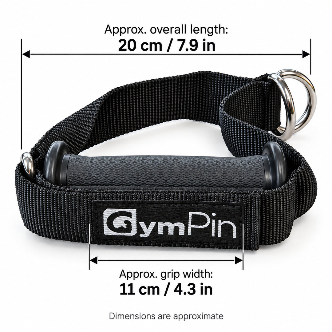 GymPin Fabric D Handle approximate grip and overall dimensions