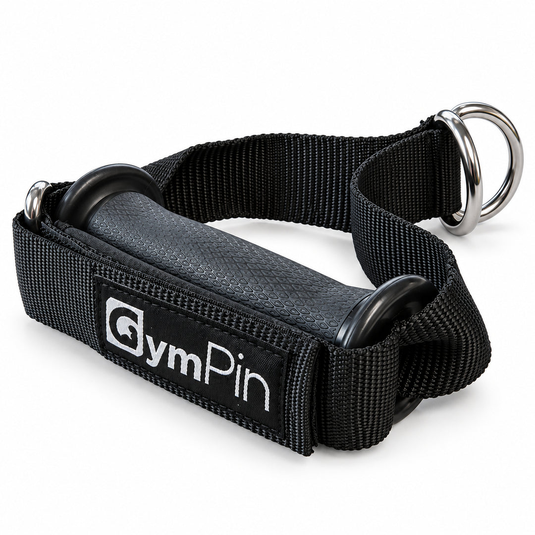 Single GymPin Fabric D Handle with textured rubber grip and fabric straps