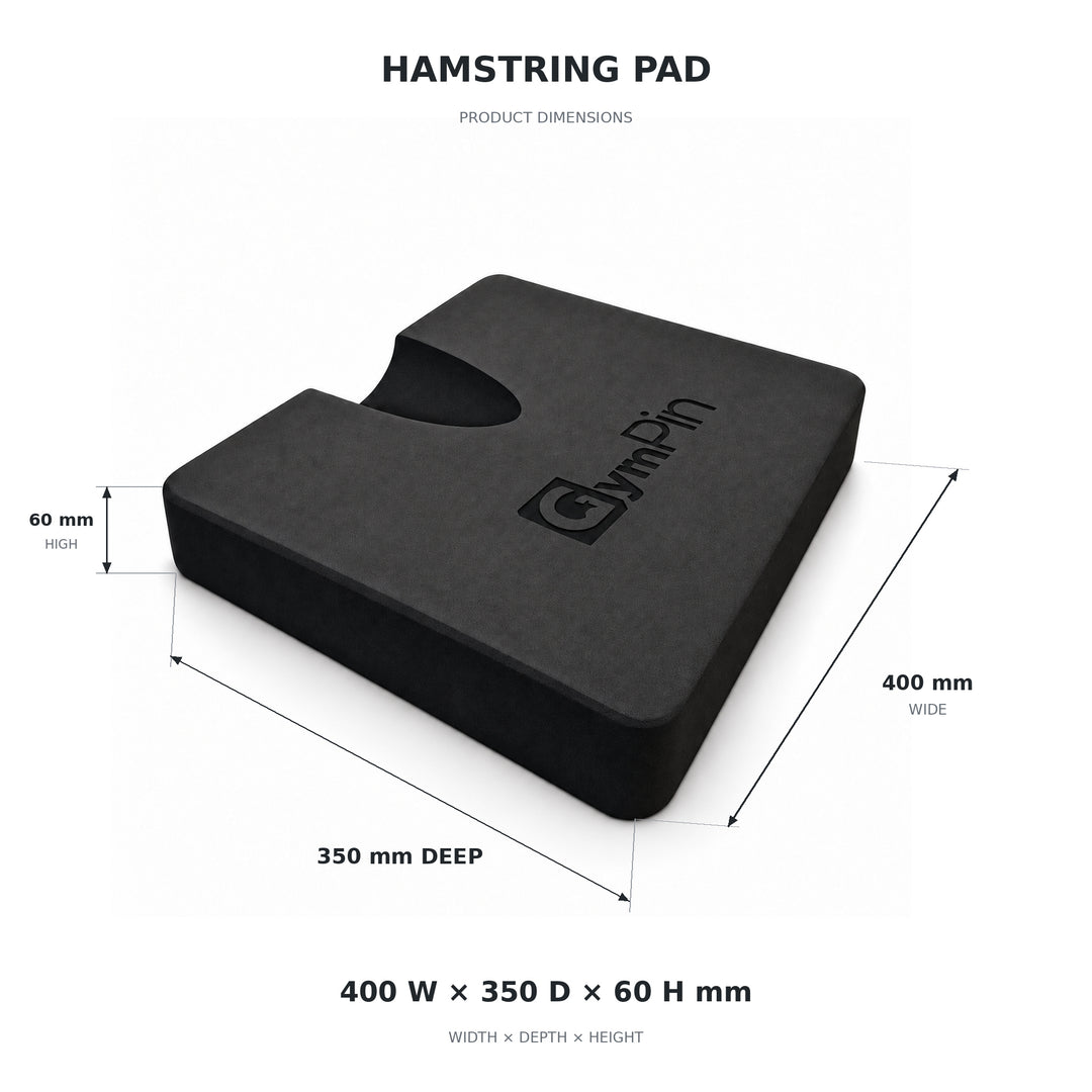 GymPin hamstring pad dimensions: 400 mm wide, 350 mm deep and 60 mm high.