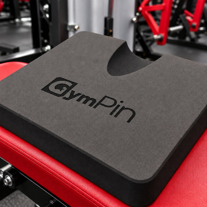 Close-up of the GymPin hamstring pad foam, machined logo and comfort cutout