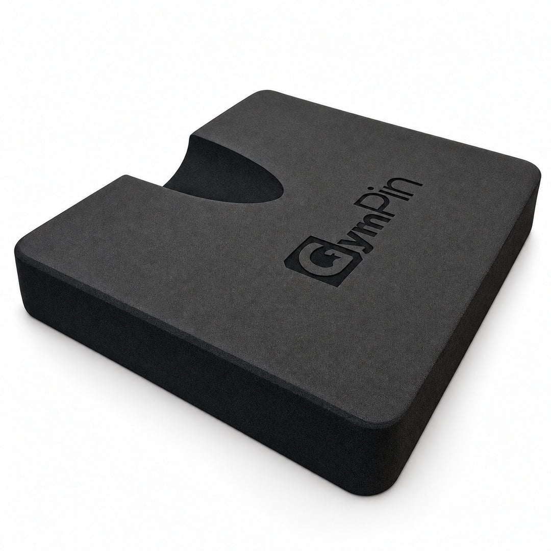 GymPin hamstring pad with straight foam sides and comfort cutout on a white background