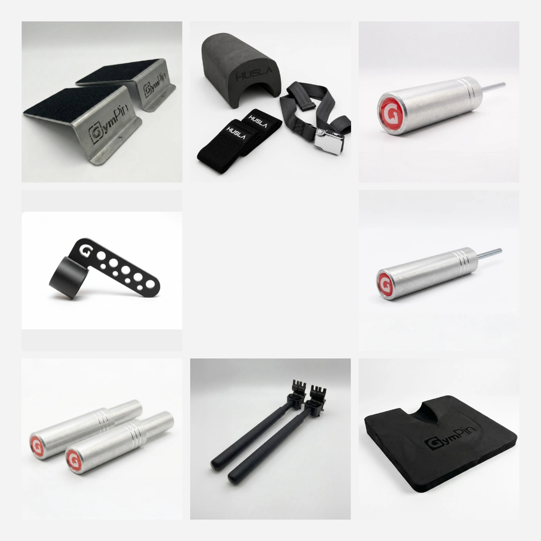 Eight products included in the GymPin Master Build Bigger Legs Bundle