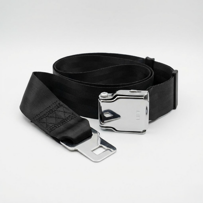Black belt with metal buckle on a white background