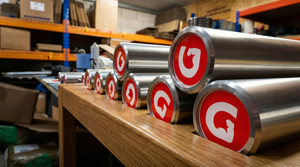 GymPin strength equipment and cable-machine accessories on a workbench