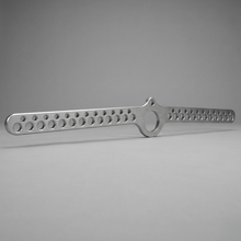GymPin D-Handle Bar (cable machine attachment) with multiple holes on a gray background