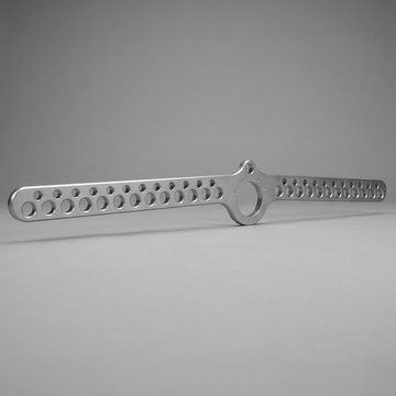 GymPin D-Handle Bar (cable machine attachment) with multiple holes on a gray background