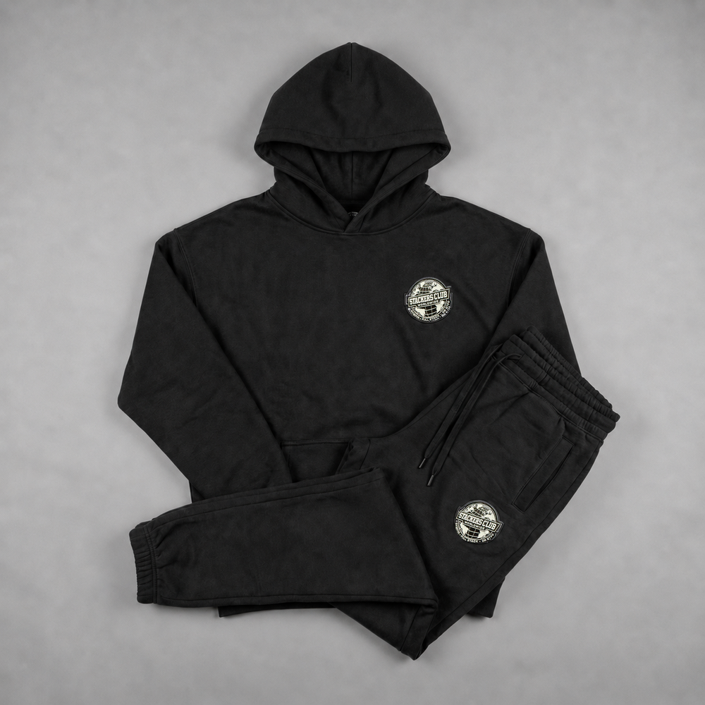 Black STACKERS CLUB hoodie and joggers matching set