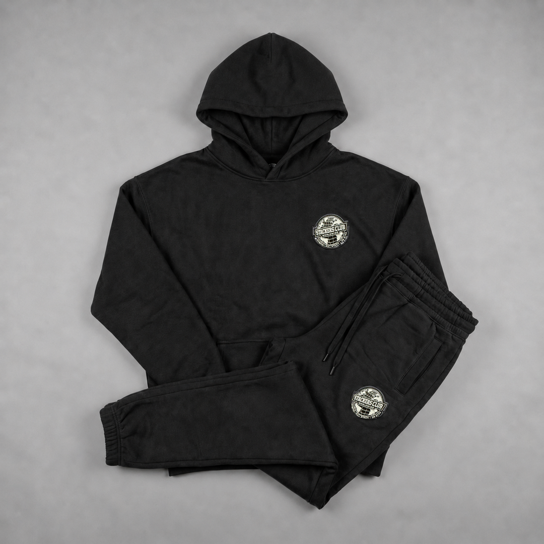 Black STACKERS CLUB hoodie and joggers matching set
