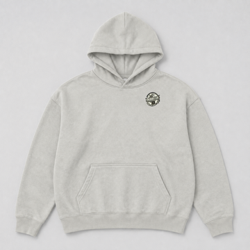 Light grey STACKERS CLUB gym hoodie with woven chest badge