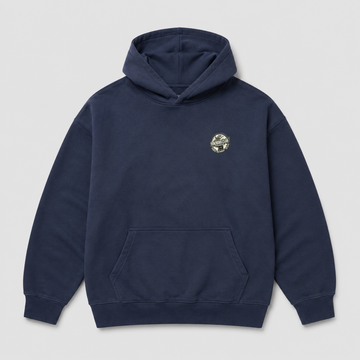 Navy STACKERS CLUB gym hoodie with woven chest badge