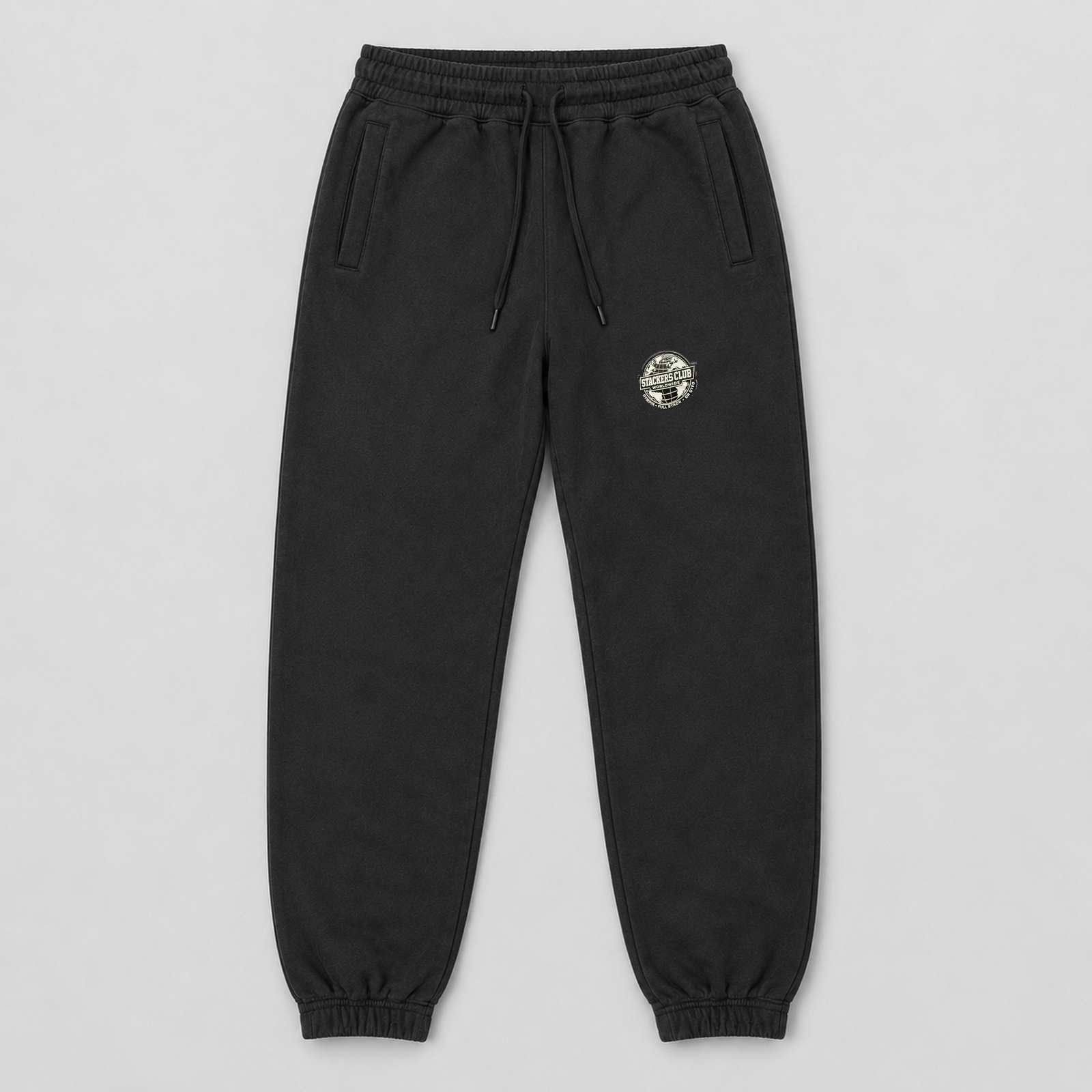 Black STACKERS CLUB Gym Joggers with woven thigh badge