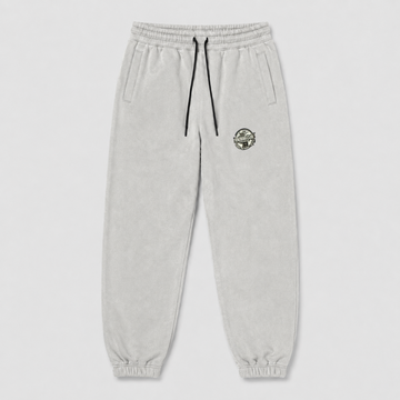 Light grey STACKERS CLUB gym joggers with woven thigh badge