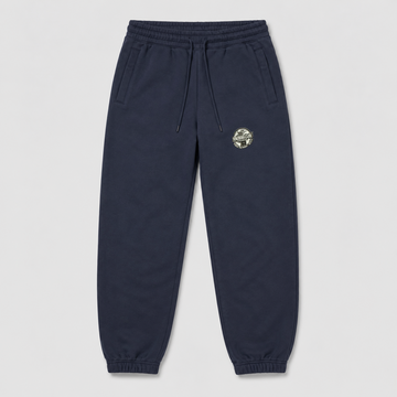 Navy STACKERS CLUB gym joggers with woven thigh badge